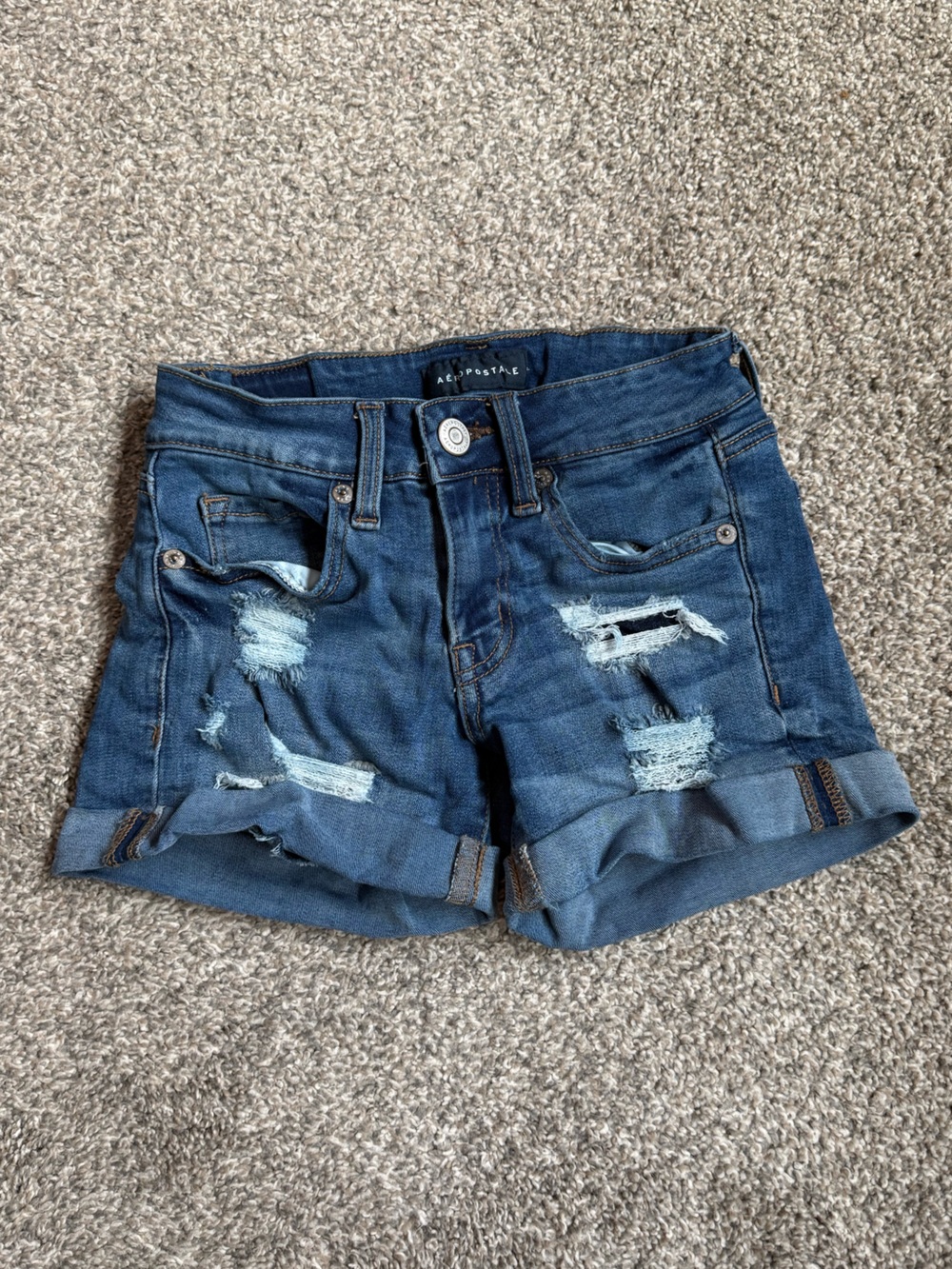 Aeropostale Blue Distressed low rise midi Jean Shorts